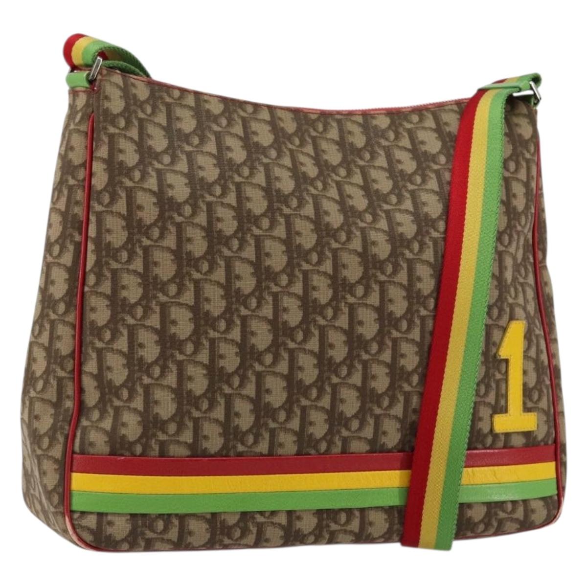 Christian Dior Trotter Canvas Shoulder Bag Rasta Color Beige Auth 153168