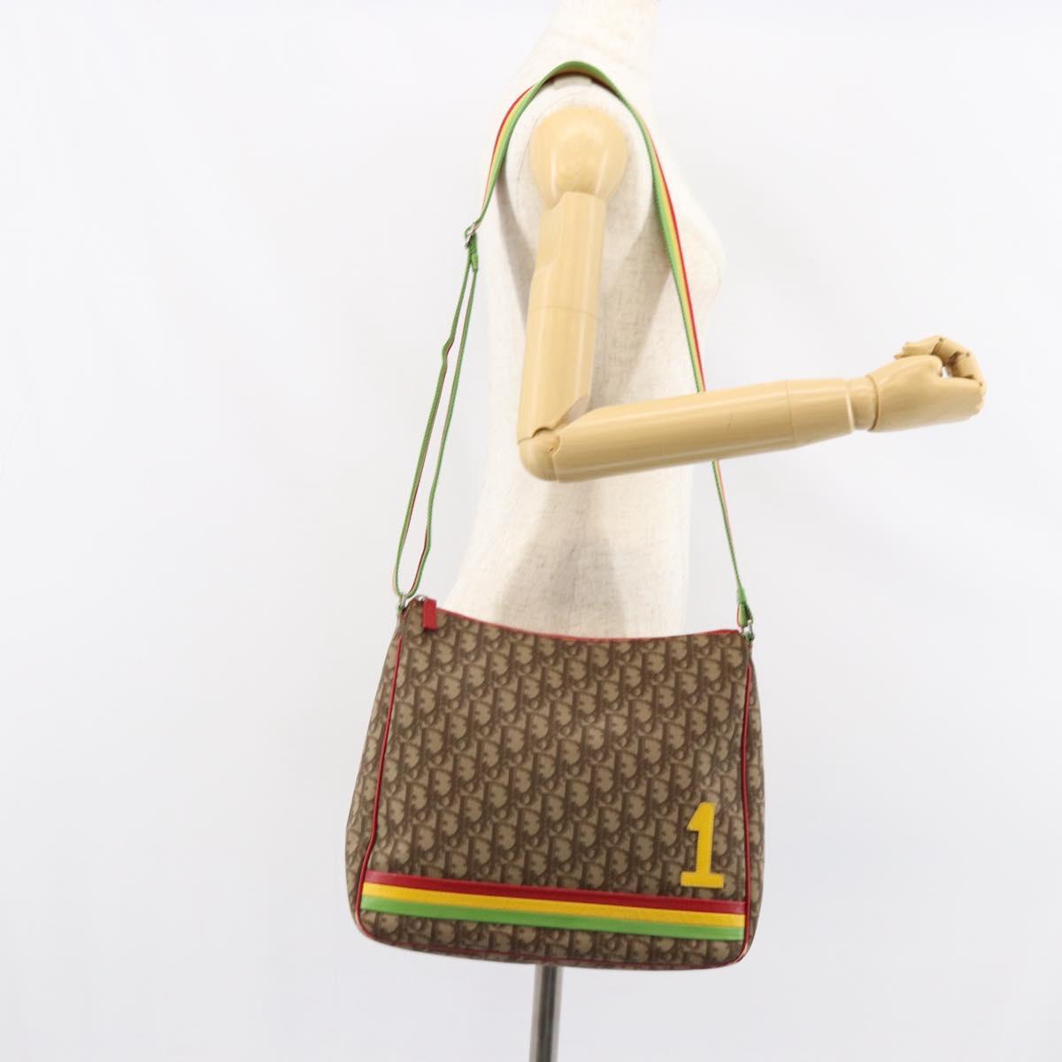 Christian Dior Trotter Canvas Shoulder Bag Rasta Color Beige Auth 153168