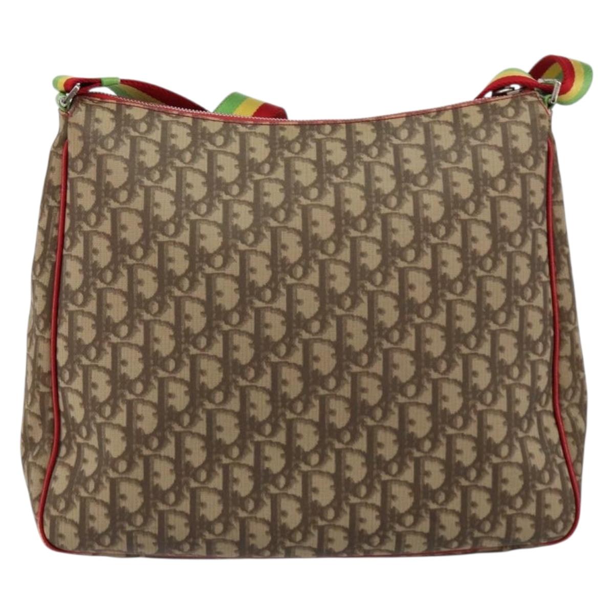 Christian Dior Trotter Canvas Shoulder Bag Rasta Color Beige Auth 153168