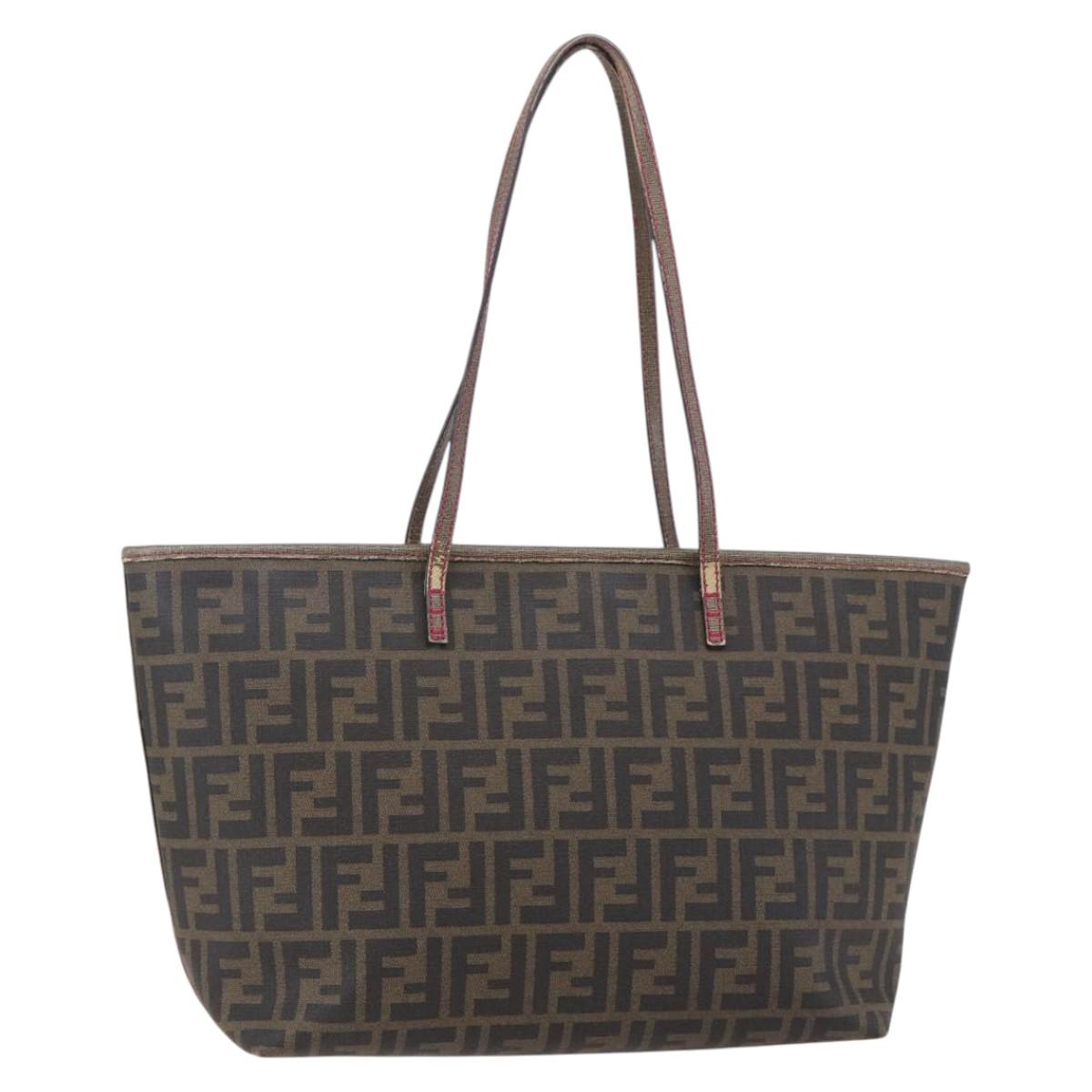 FENDI Zucca Canvas Tote Bag Black Brown Auth 153170