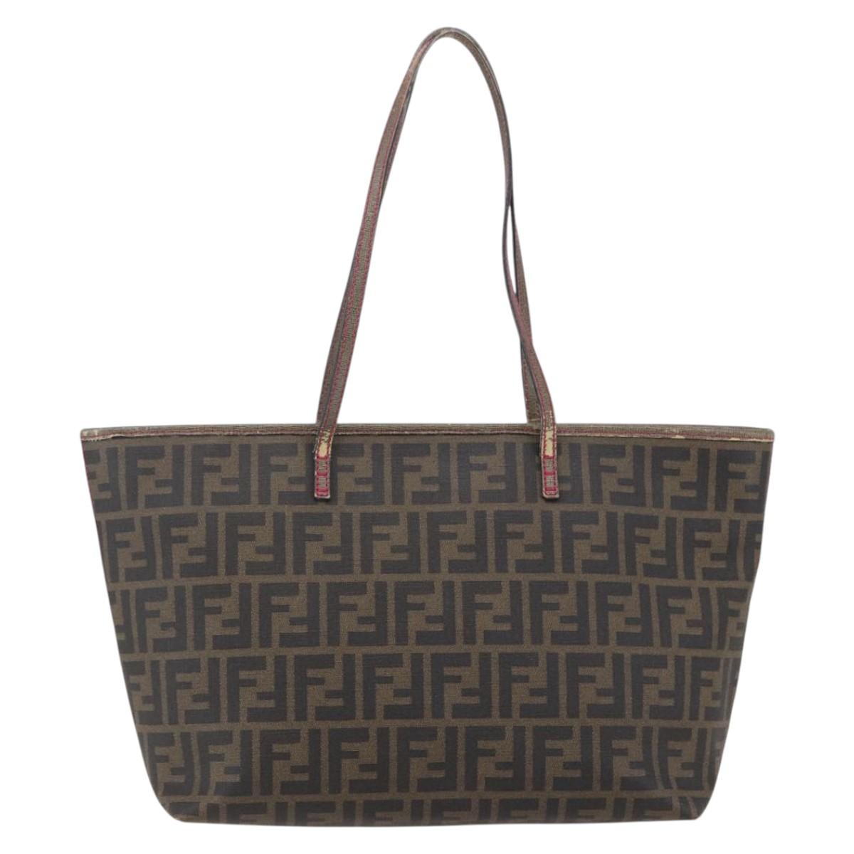 FENDI Zucca Canvas Tote Bag Black Brown Auth 153170