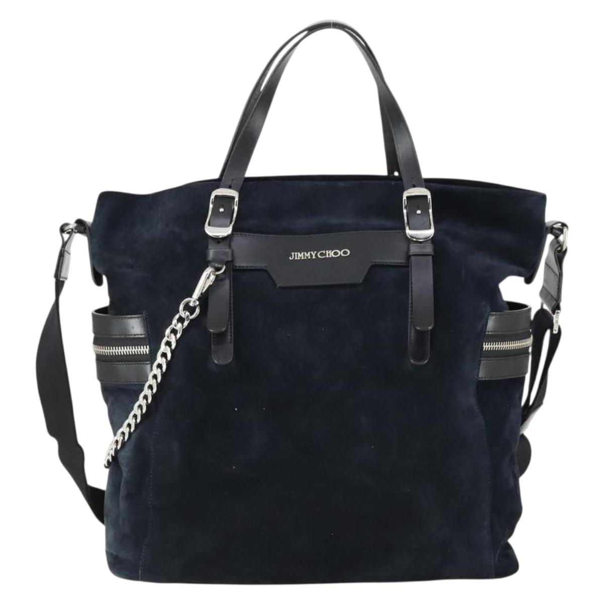 Jimmy Choo Tote Bag Suede 2way Navy Silver Auth 153171