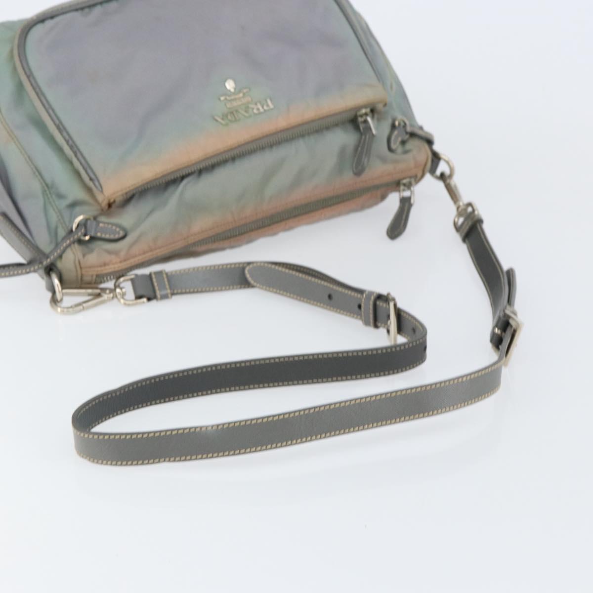 PRADA Shoulder Bag Nylon Gray Silver Auth 153172