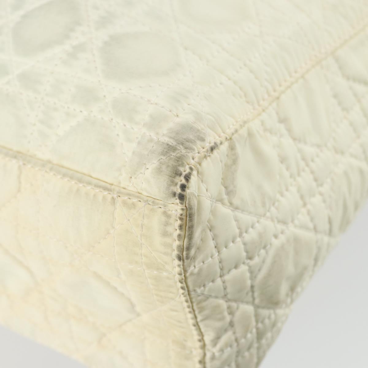 Christian Dior Canage Lady Dior Hand Bag Nylon 2way Ivory Silver Auth 153173