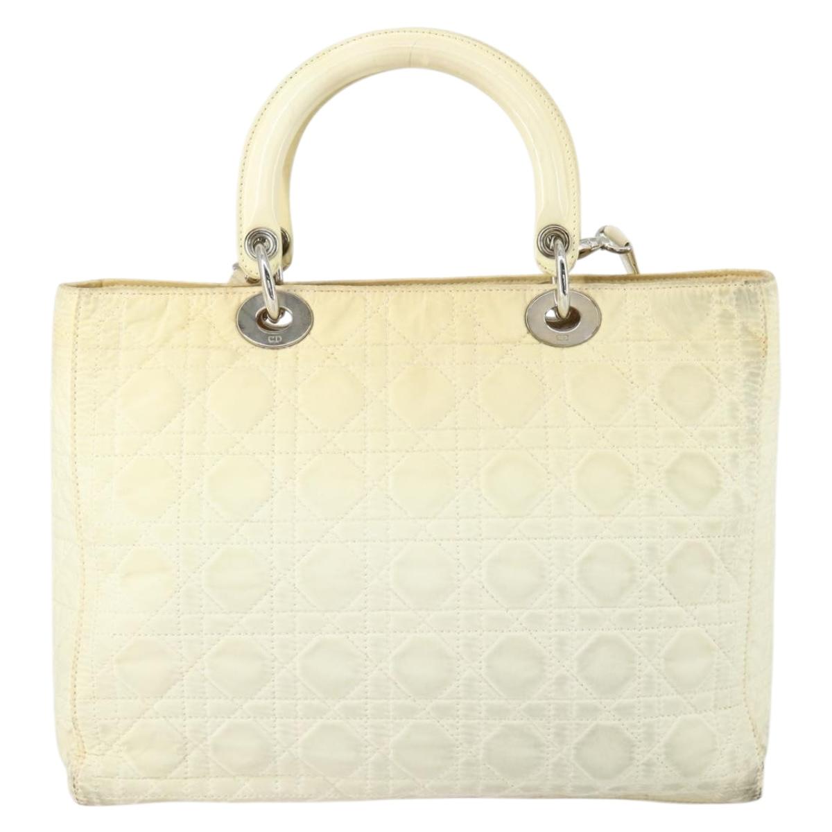 Christian Dior Canage Lady Dior Hand Bag Nylon 2way Ivory Silver Auth 153173