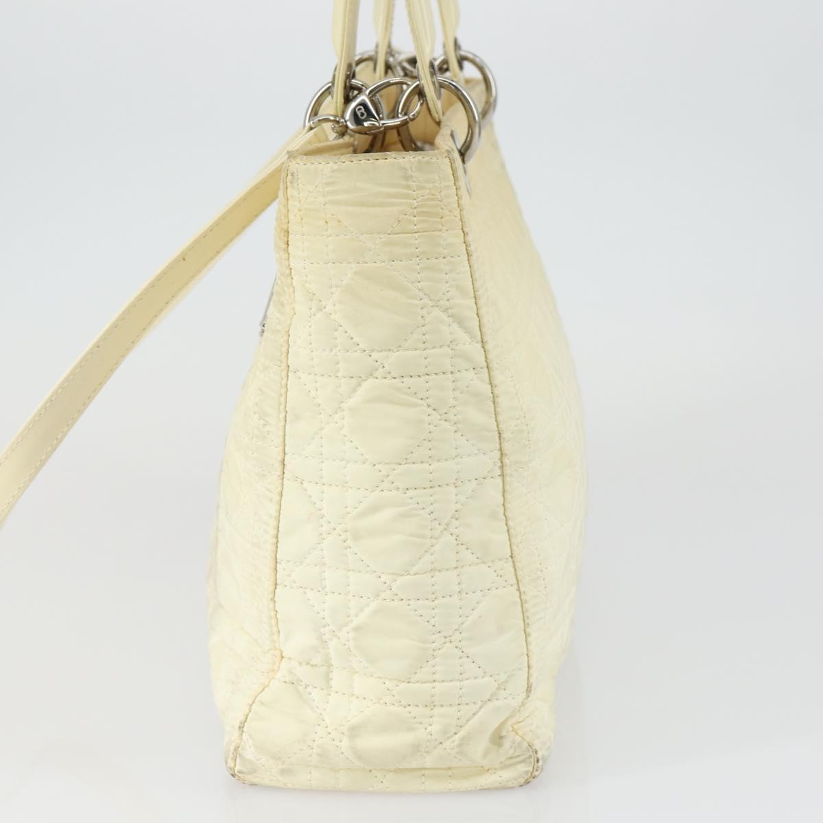 Christian Dior Canage Lady Dior Hand Bag Nylon 2way Ivory Silver Auth 153173