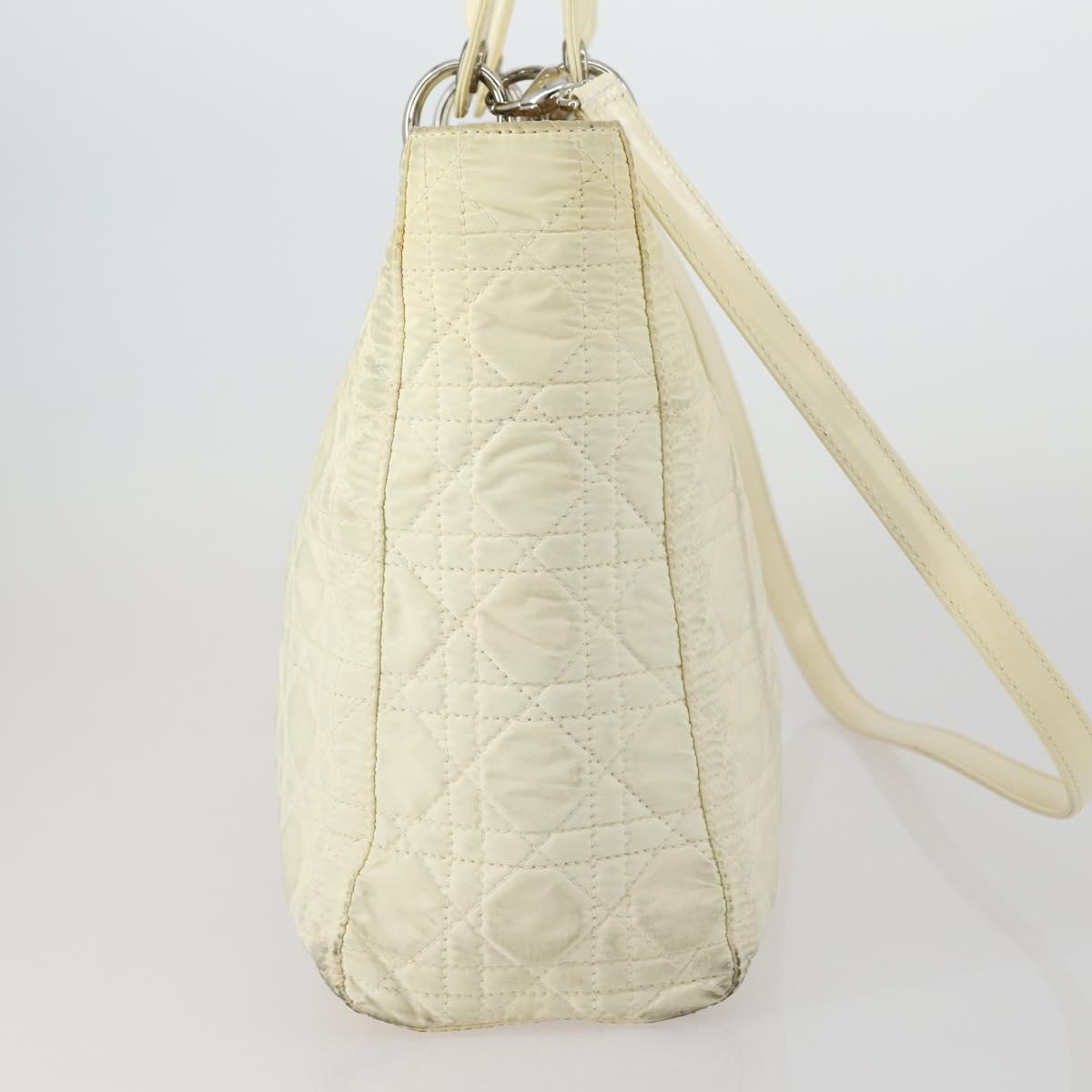 Christian Dior Canage Lady Dior Hand Bag Nylon 2way Ivory Silver Auth 153173