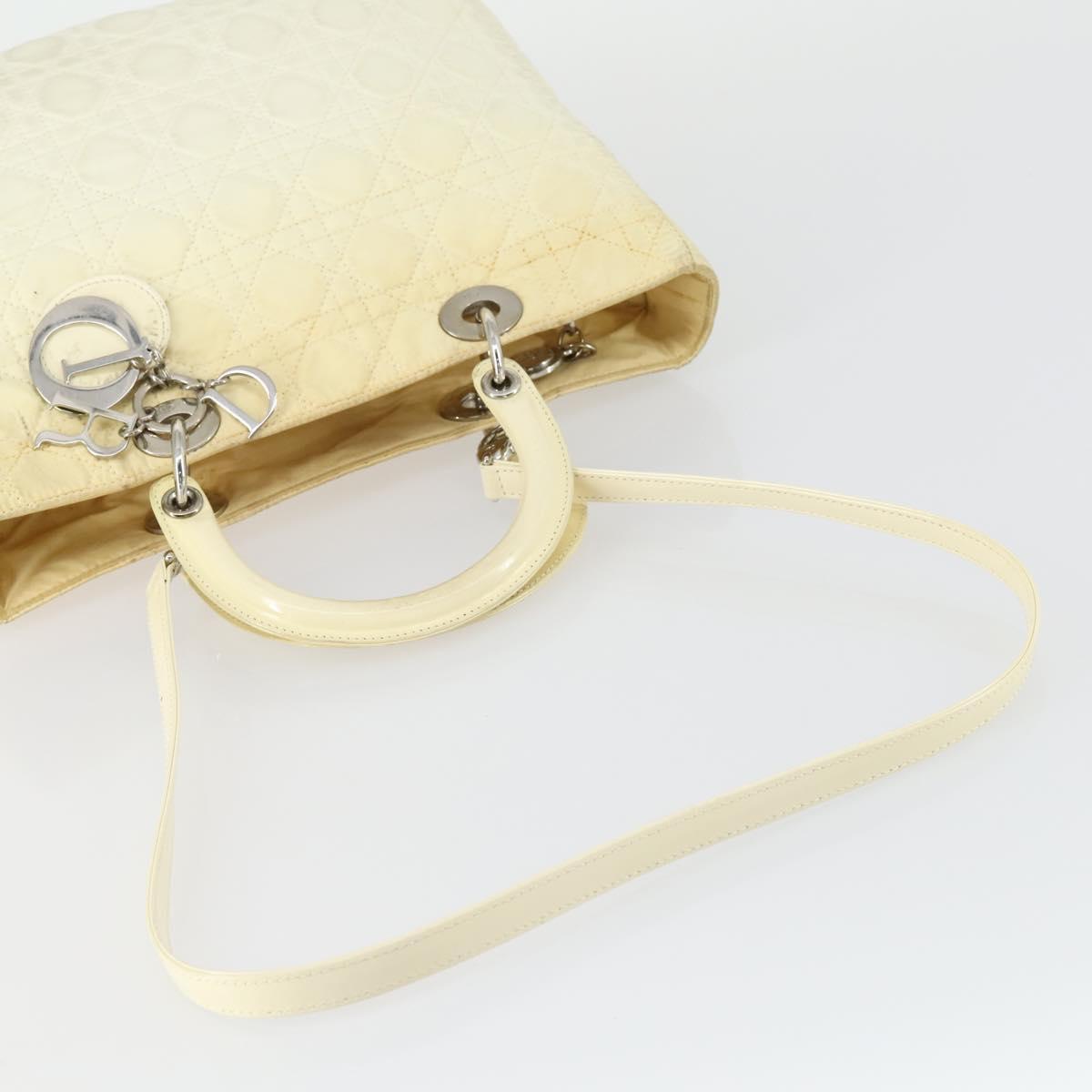 Christian Dior Canage Lady Dior Hand Bag Nylon 2way Ivory Silver Auth 153173