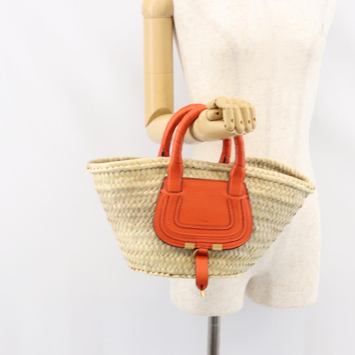 Chloe Basket bag Marcie Hand Bag straw Orange Beige Auth 153174