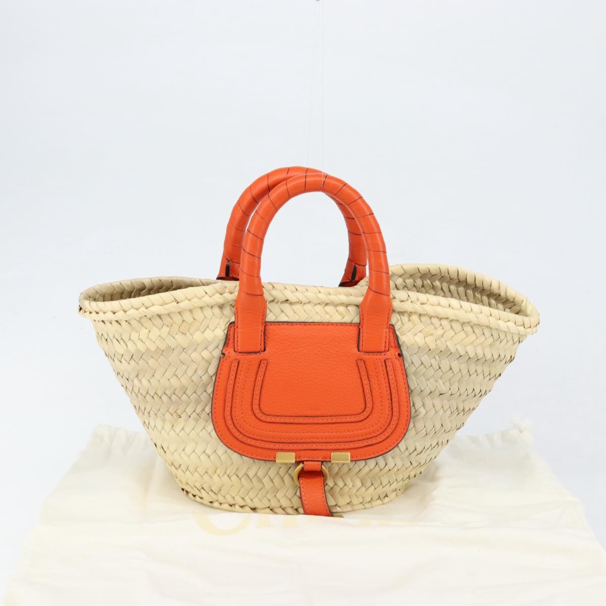 Chloe Basket bag Marcie Hand Bag straw Orange Beige Auth 153174