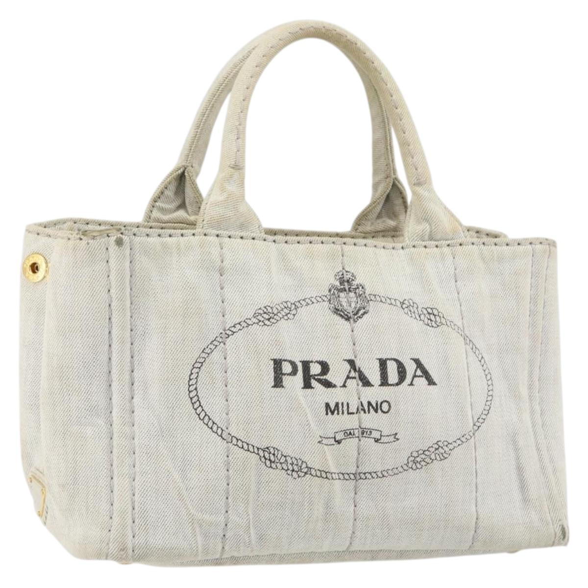PRADA Canapa PM Hand Bag Canvas Gray Gold Auth 153175