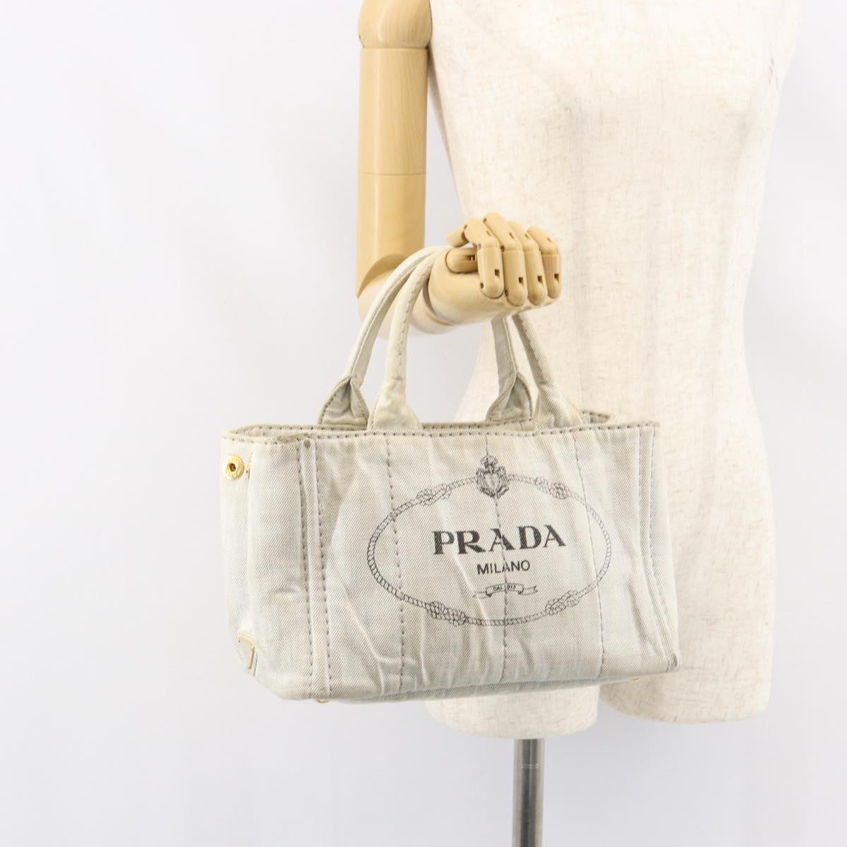 PRADA Canapa PM Hand Bag Canvas Gray Gold Auth 153175
