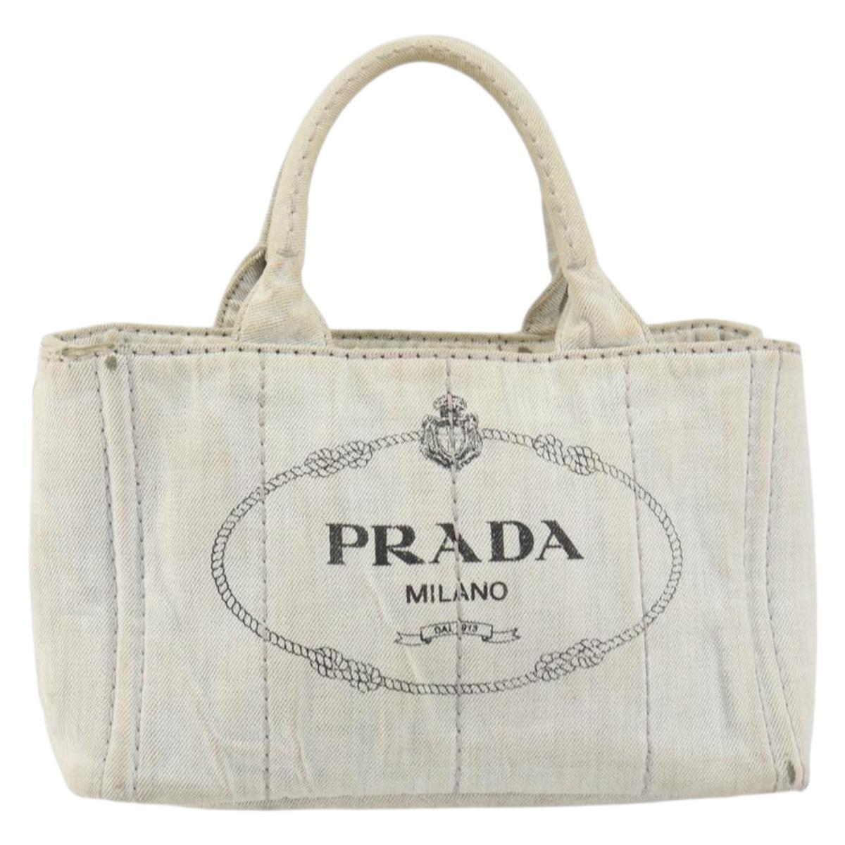 PRADA Canapa PM Hand Bag Canvas Gray Gold Auth 153175