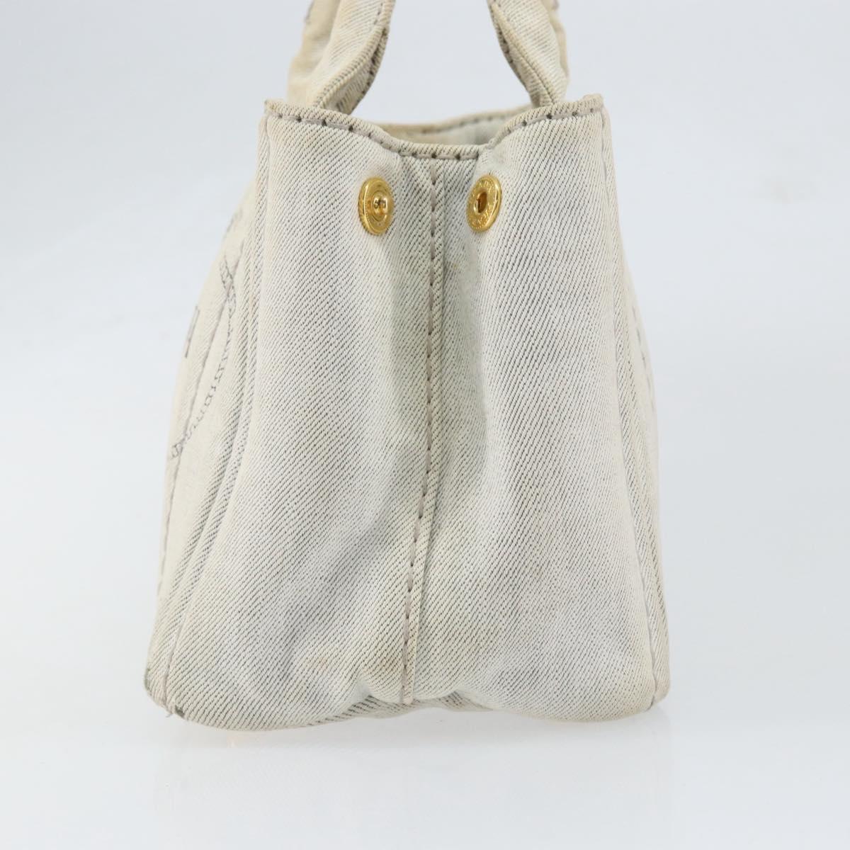 PRADA Canapa PM Hand Bag Canvas Gray Gold Auth 153175