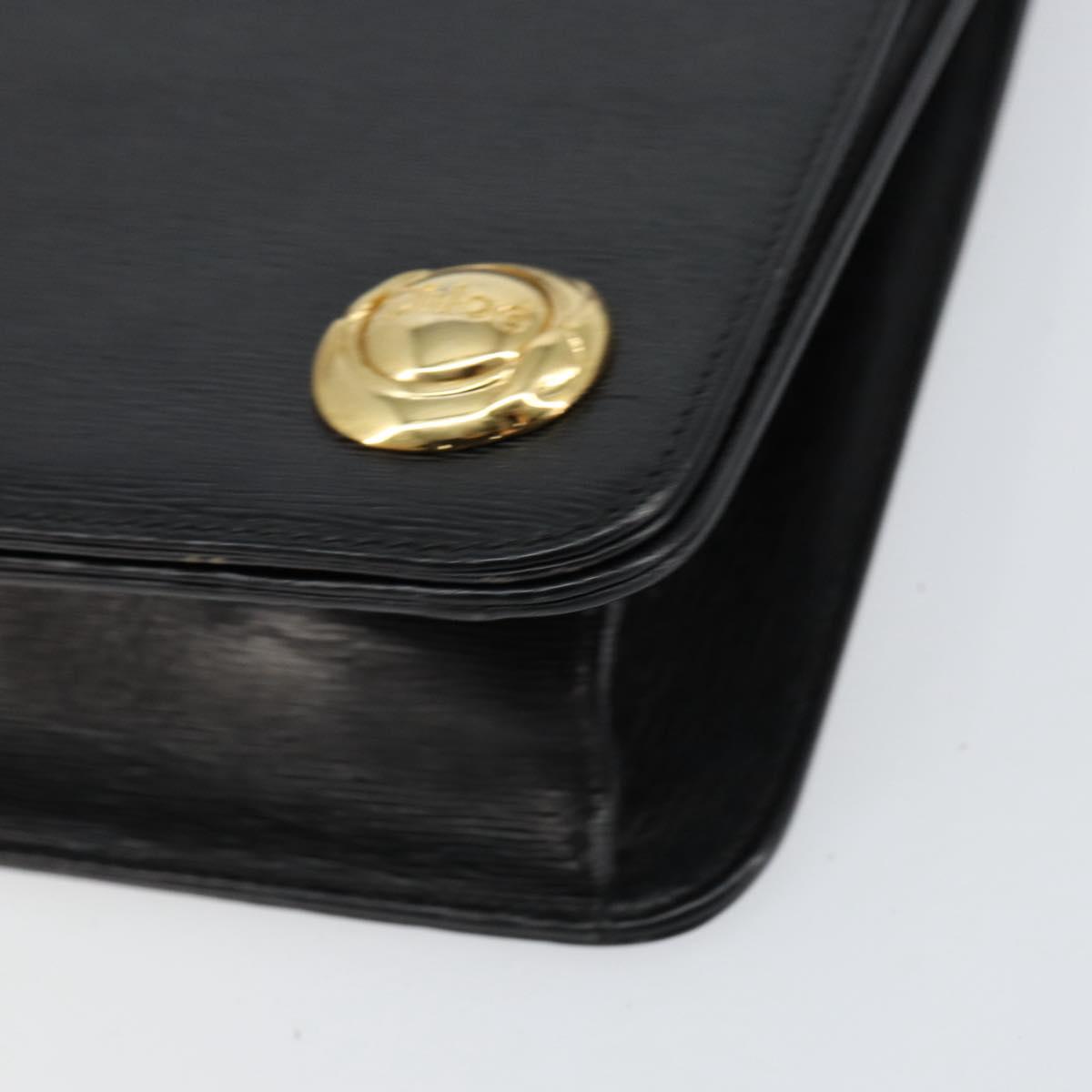 Chloe Chain Shoulder Bag Leather Black Gold Auth 153176