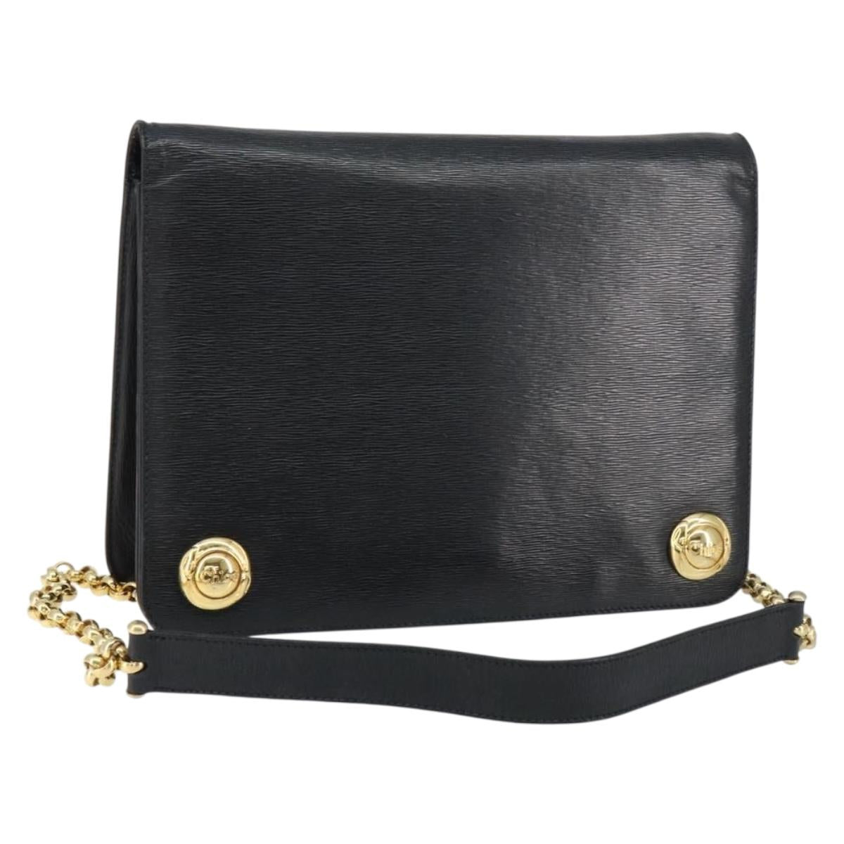 Chloe Chain Shoulder Bag Leather Black Gold Auth 153176