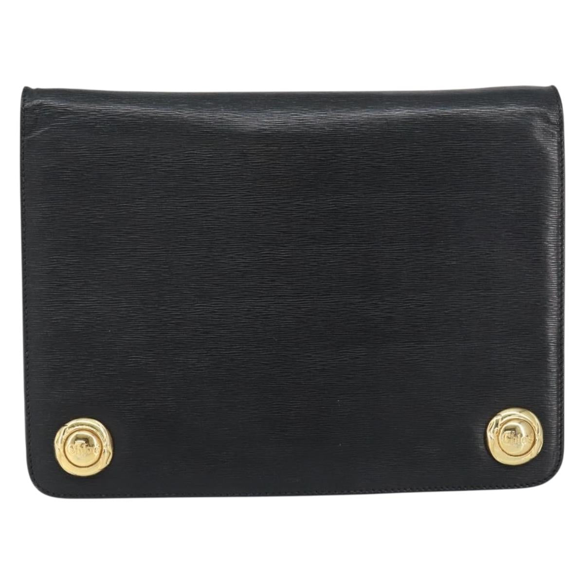 Chloe Chain Shoulder Bag Leather Black Gold Auth 153176