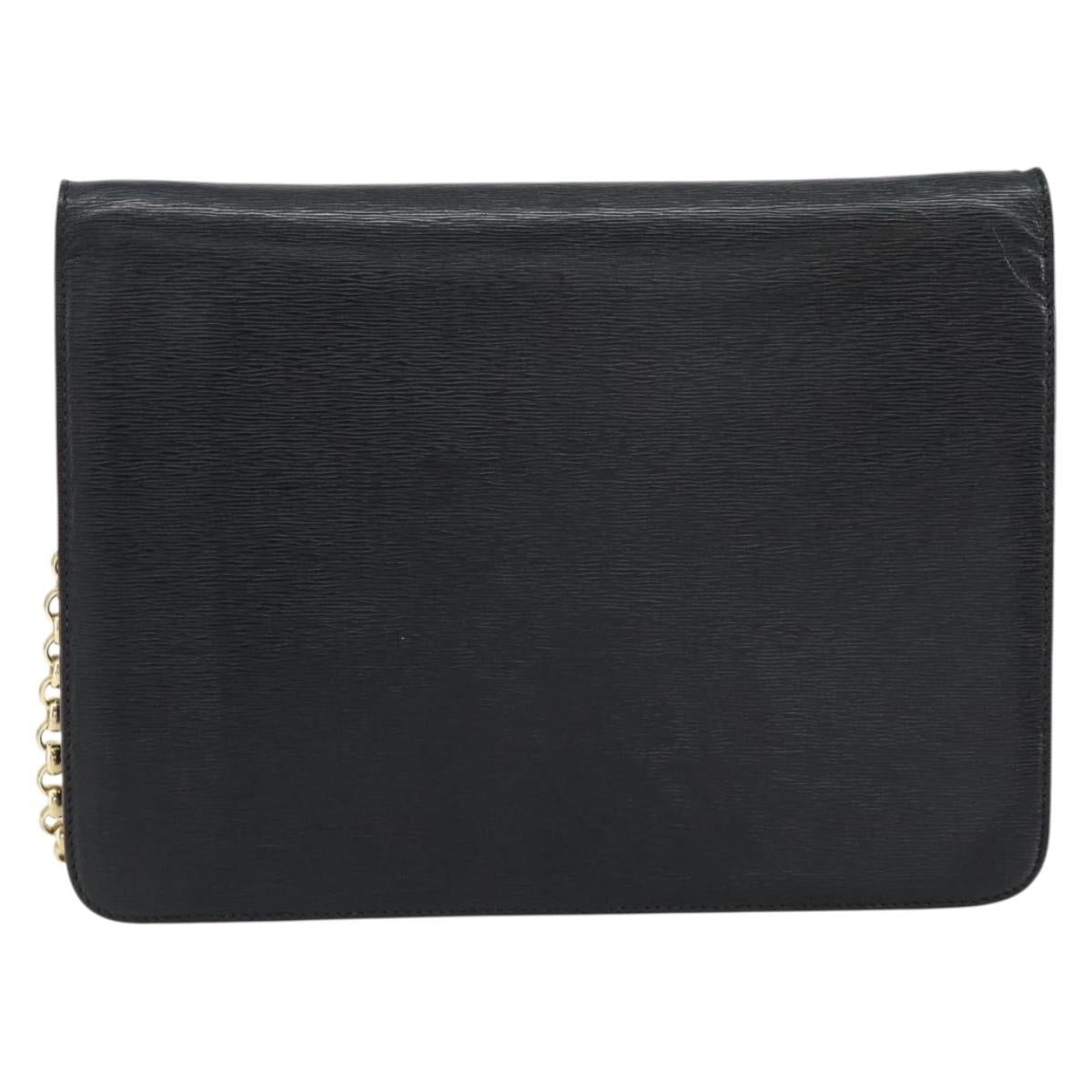 Chloe Chain Shoulder Bag Leather Black Gold Auth 153176