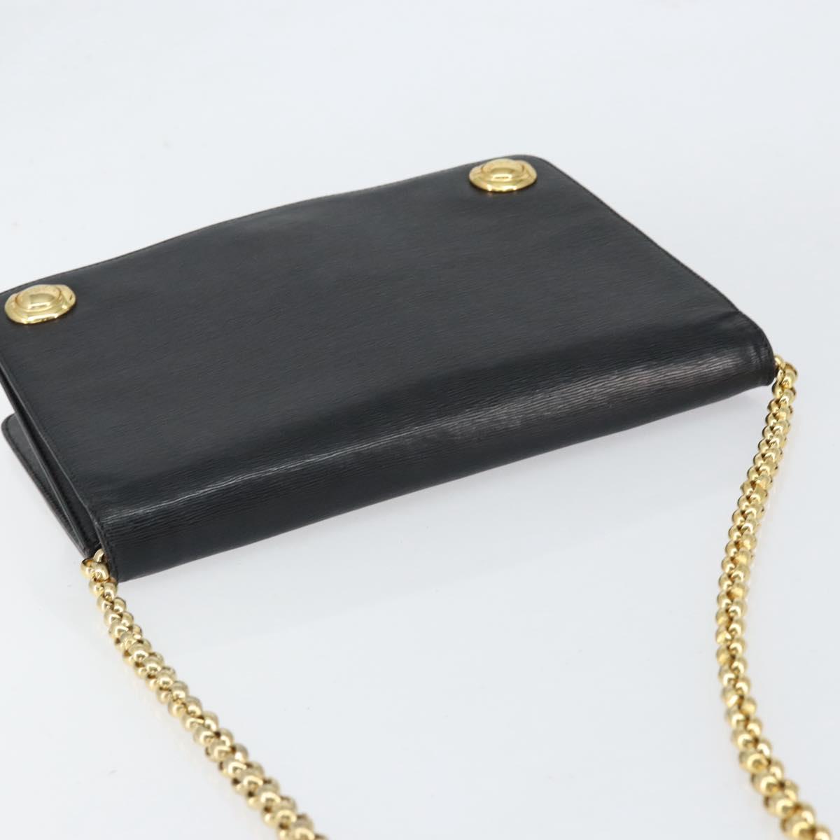 Chloe Chain Shoulder Bag Leather Black Gold Auth 153176