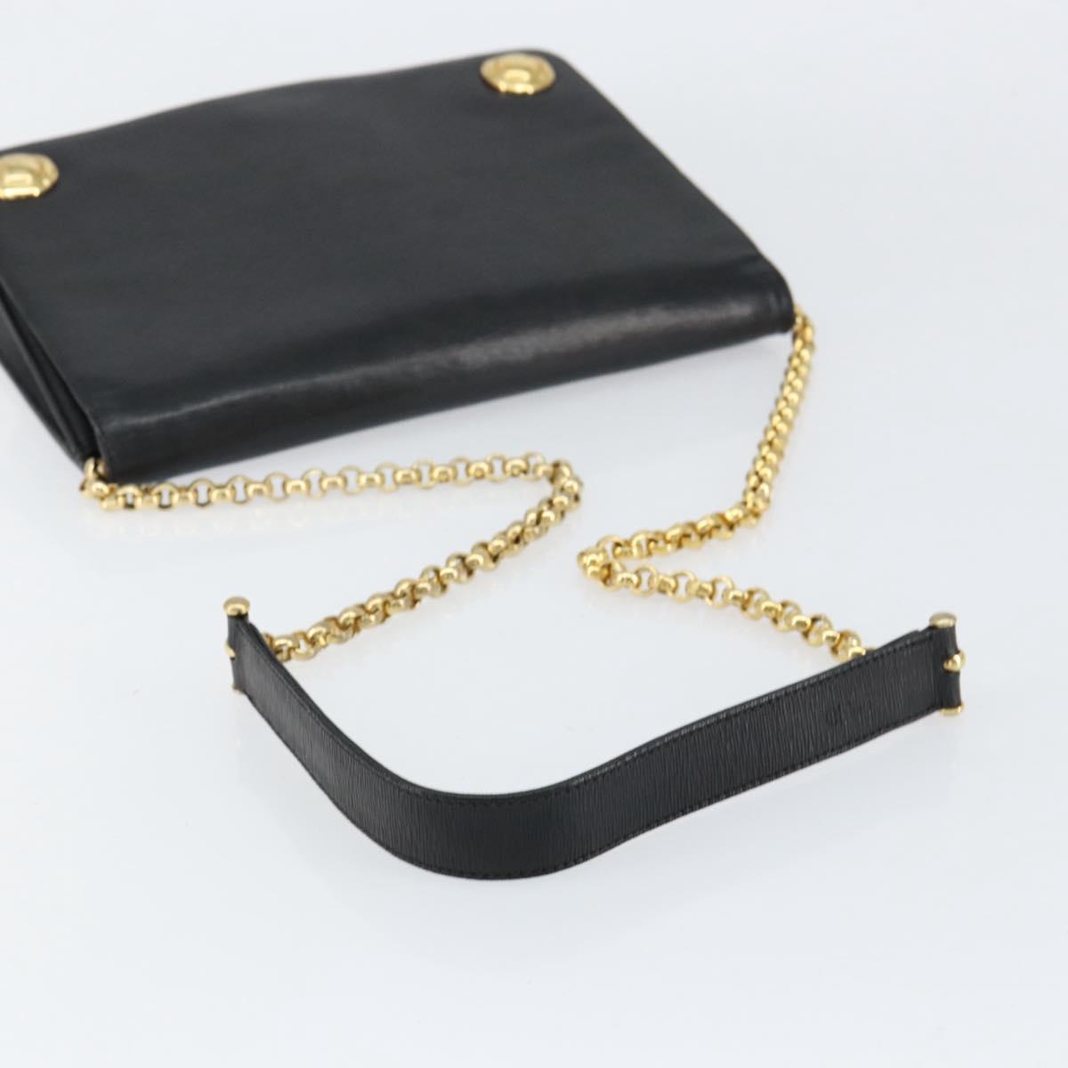 Chloe Chain Shoulder Bag Leather Black Gold Auth 153176