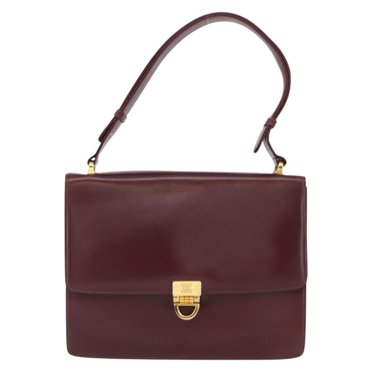 CELINE Shoulder Bag Leather Bordeaux Gold Auth 153178