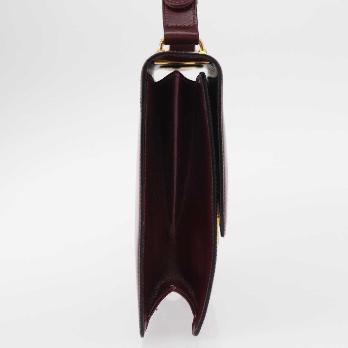 CELINE Shoulder Bag Leather Bordeaux Gold Auth 153178