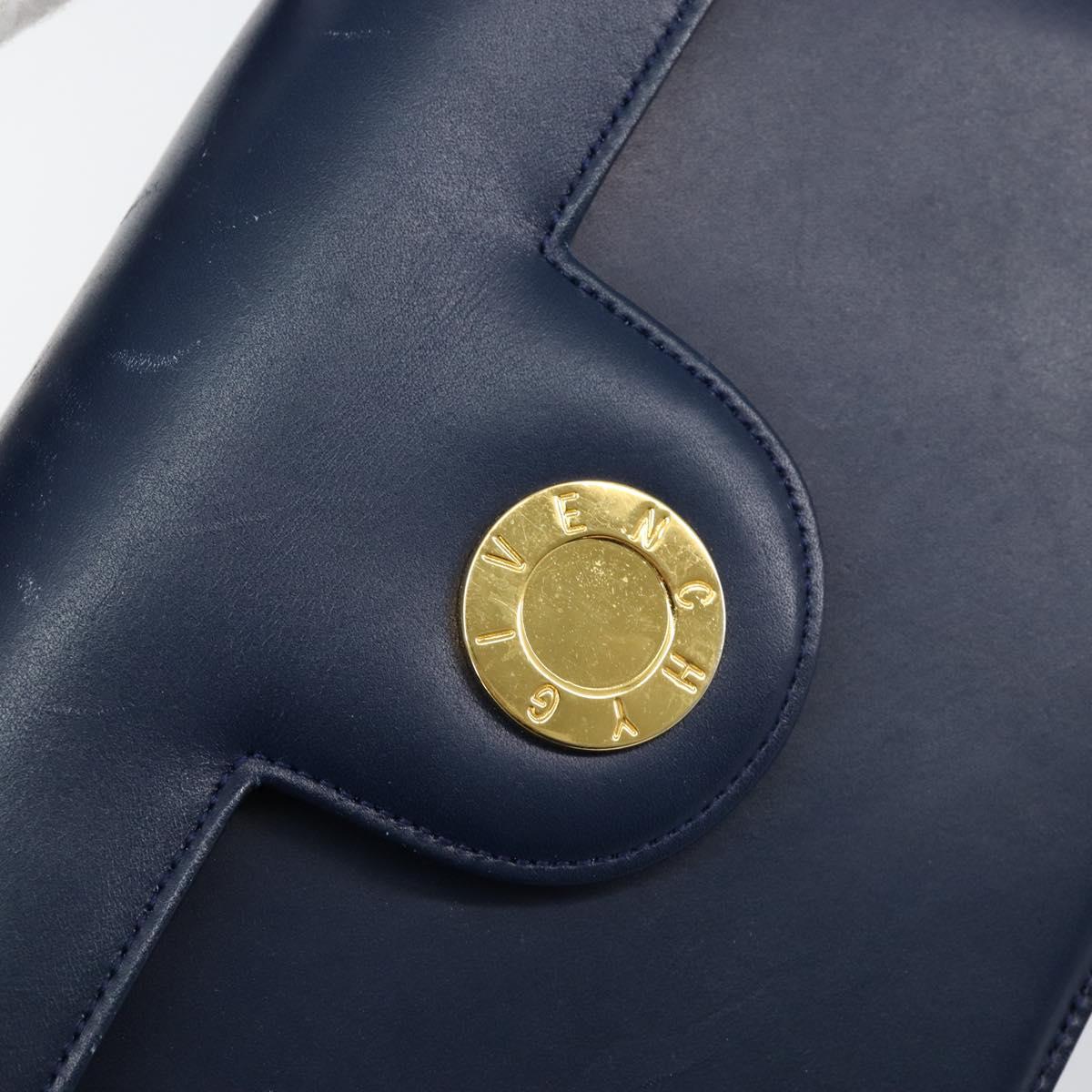 GIVENCHY Hand Bag Leather 2way Blue Gold Auth 153179