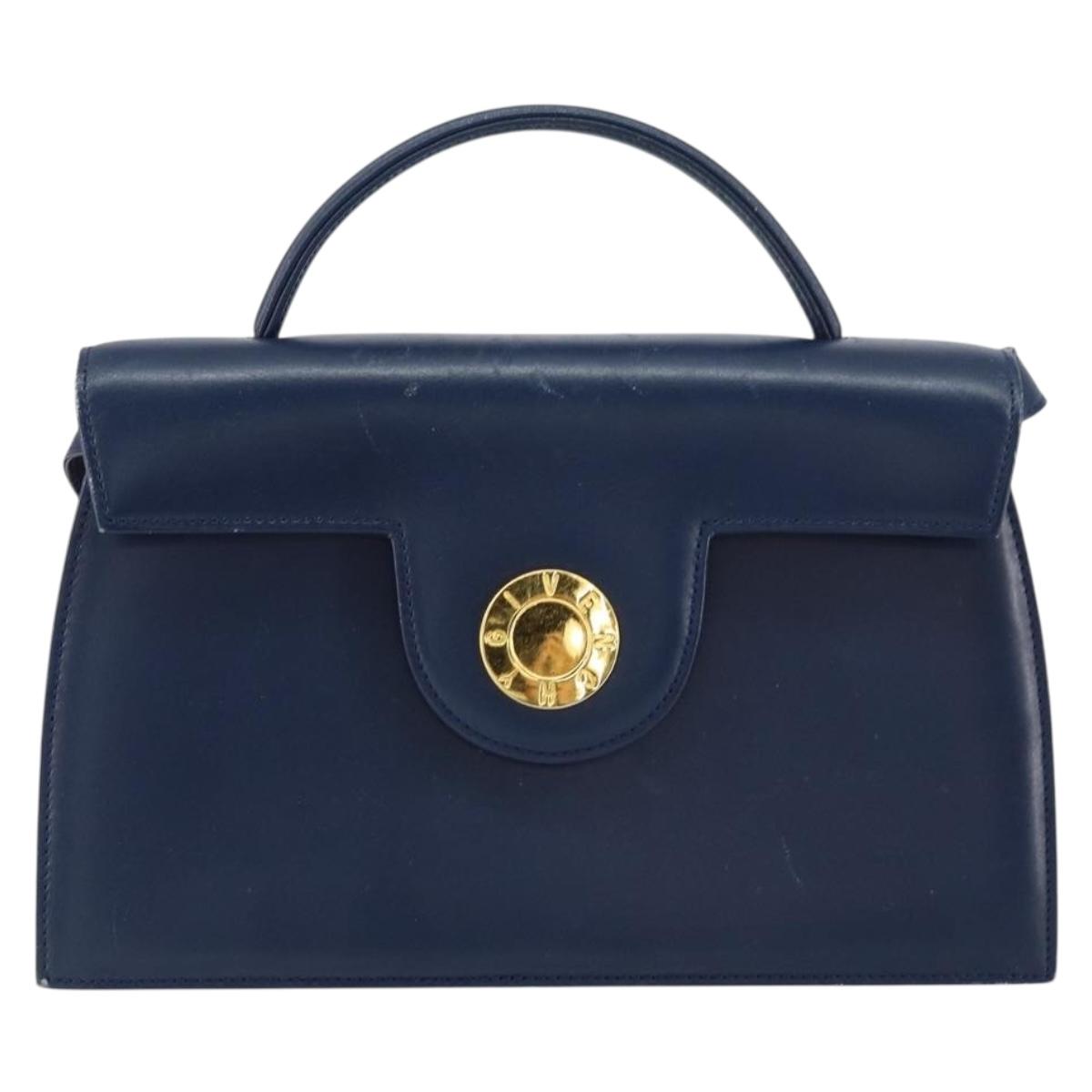 GIVENCHY Hand Bag Leather 2way Blue Gold Auth 153179