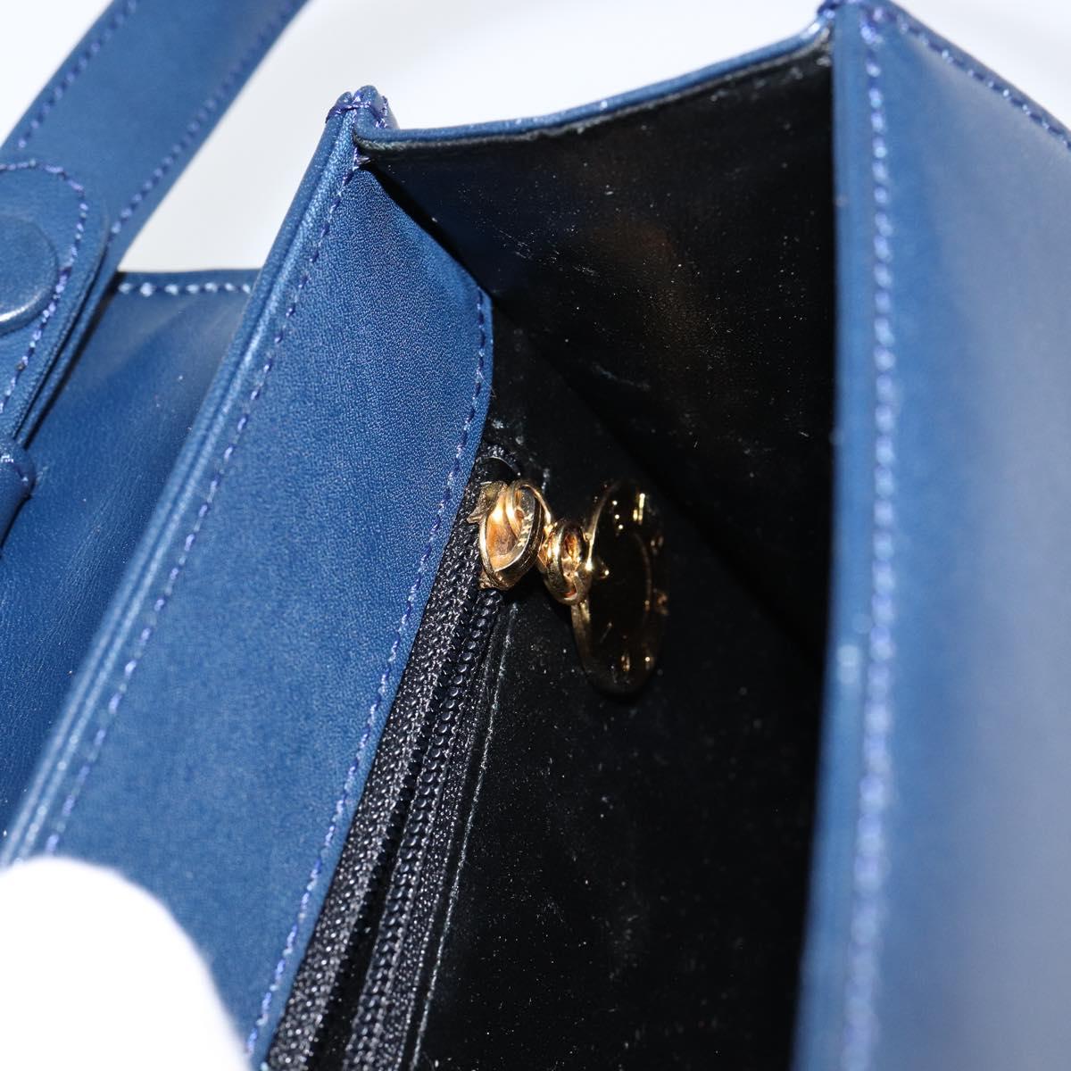 GIVENCHY Hand Bag Leather 2way Blue Gold Auth 153179