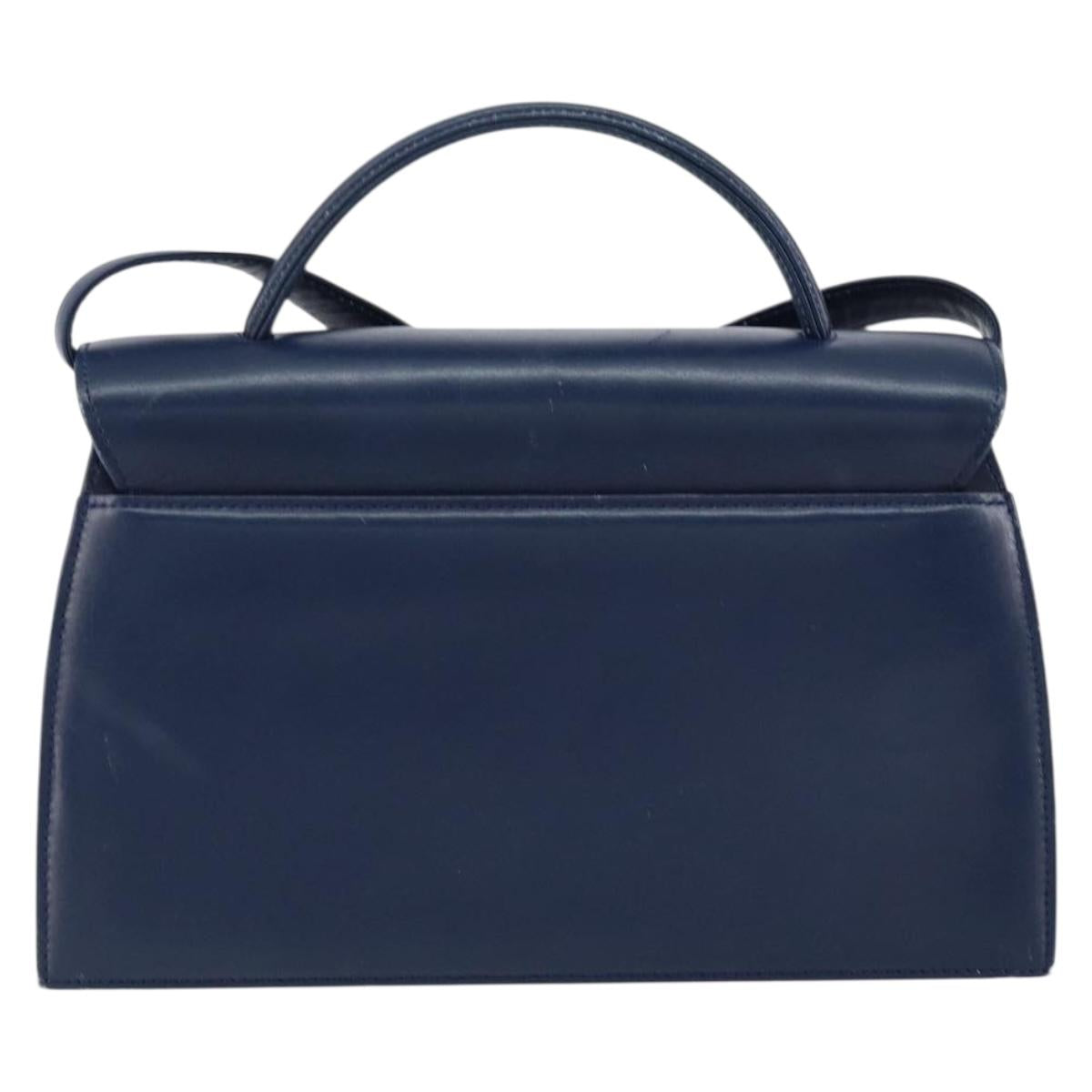 GIVENCHY Hand Bag Leather 2way Blue Gold Auth 153179
