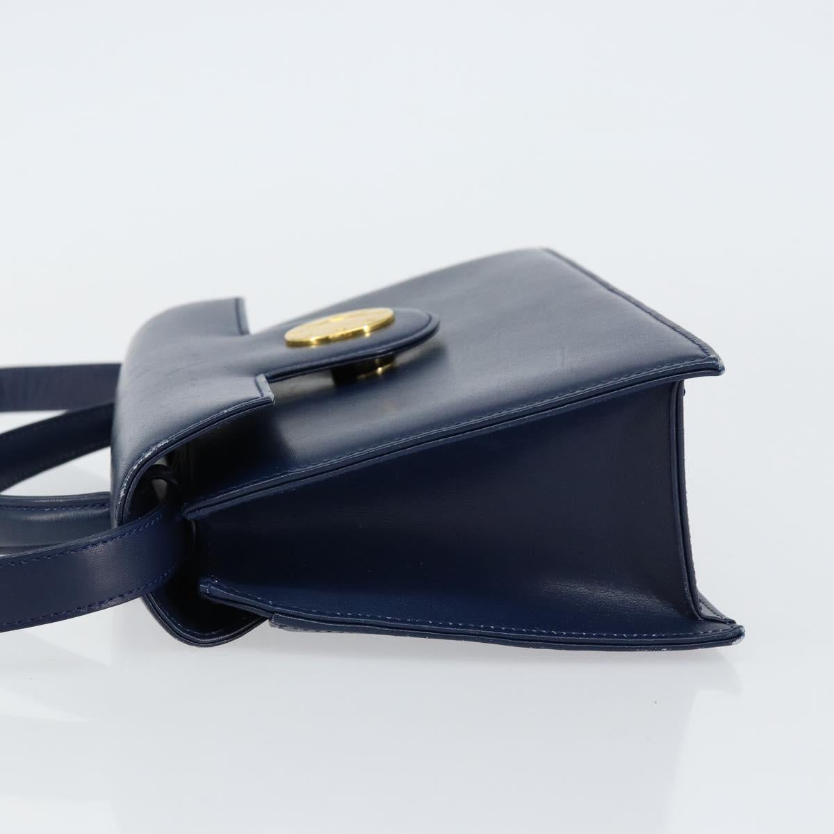 GIVENCHY Hand Bag Leather 2way Blue Gold Auth 153179