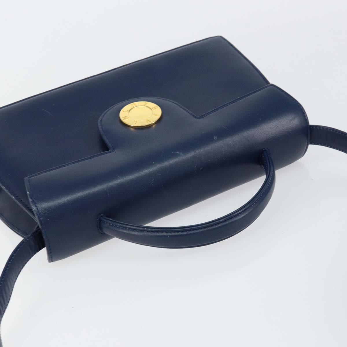 GIVENCHY Hand Bag Leather 2way Blue Gold Auth 153179