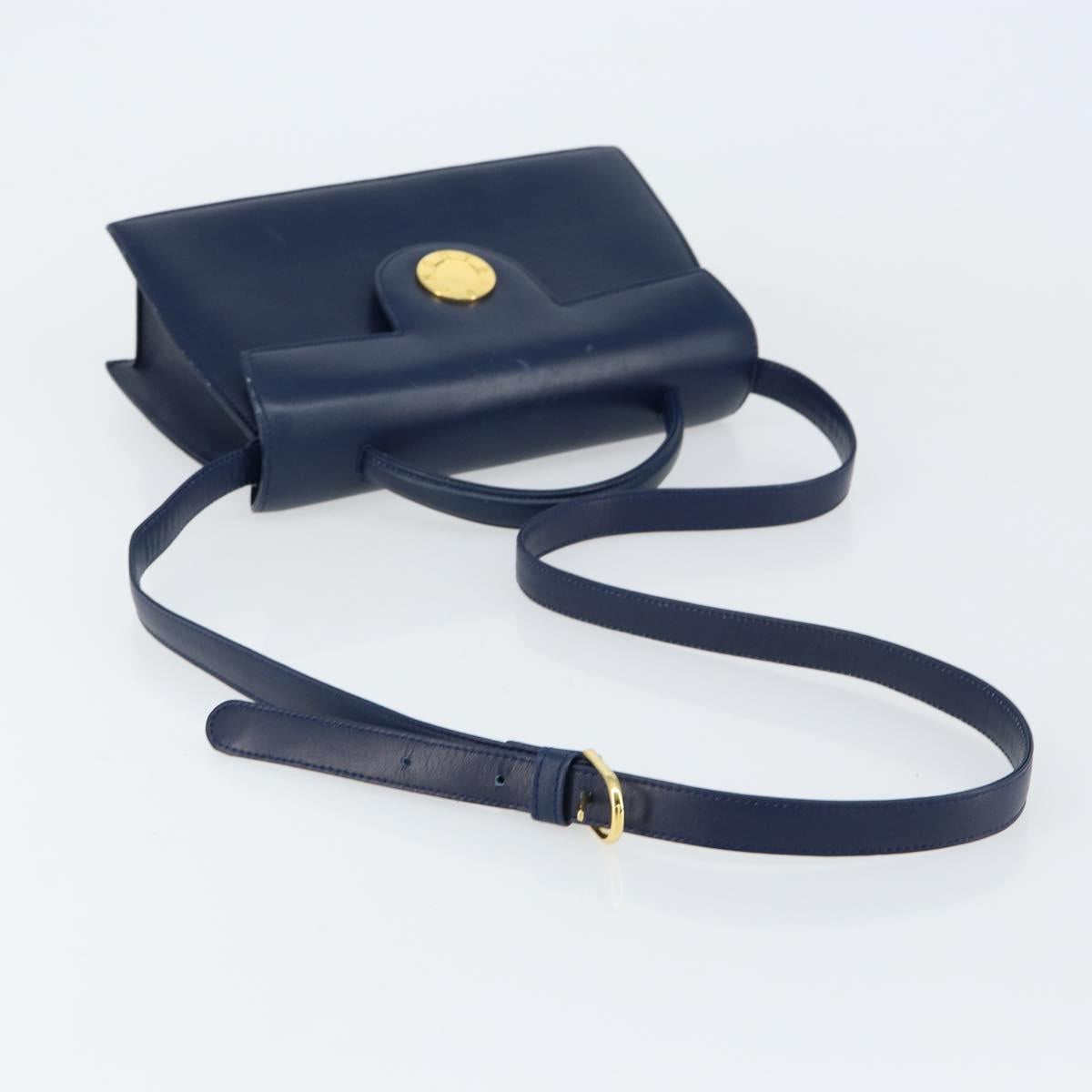GIVENCHY Hand Bag Leather 2way Blue Gold Auth 153179