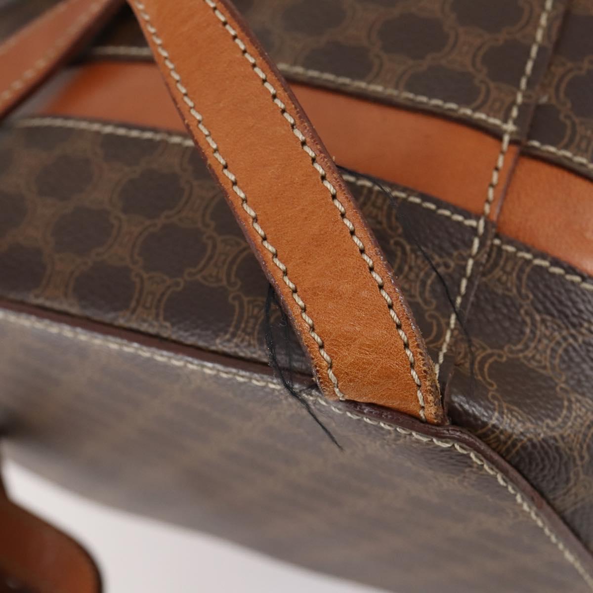 CELINE Macadam Canvas Backpack PVC Leather Brown Gold Auth 153182V