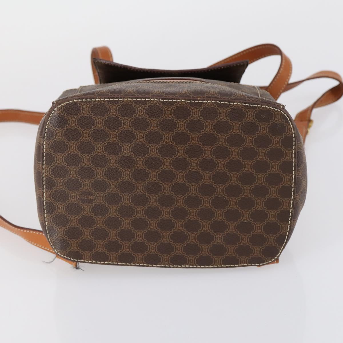 CELINE Macadam Canvas Backpack PVC Leather Brown Gold Auth 153182V