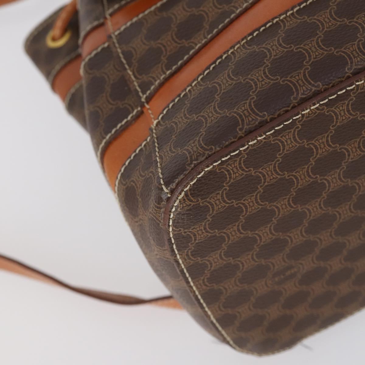 CELINE Macadam Canvas Backpack PVC Leather Brown Gold Auth 153182V