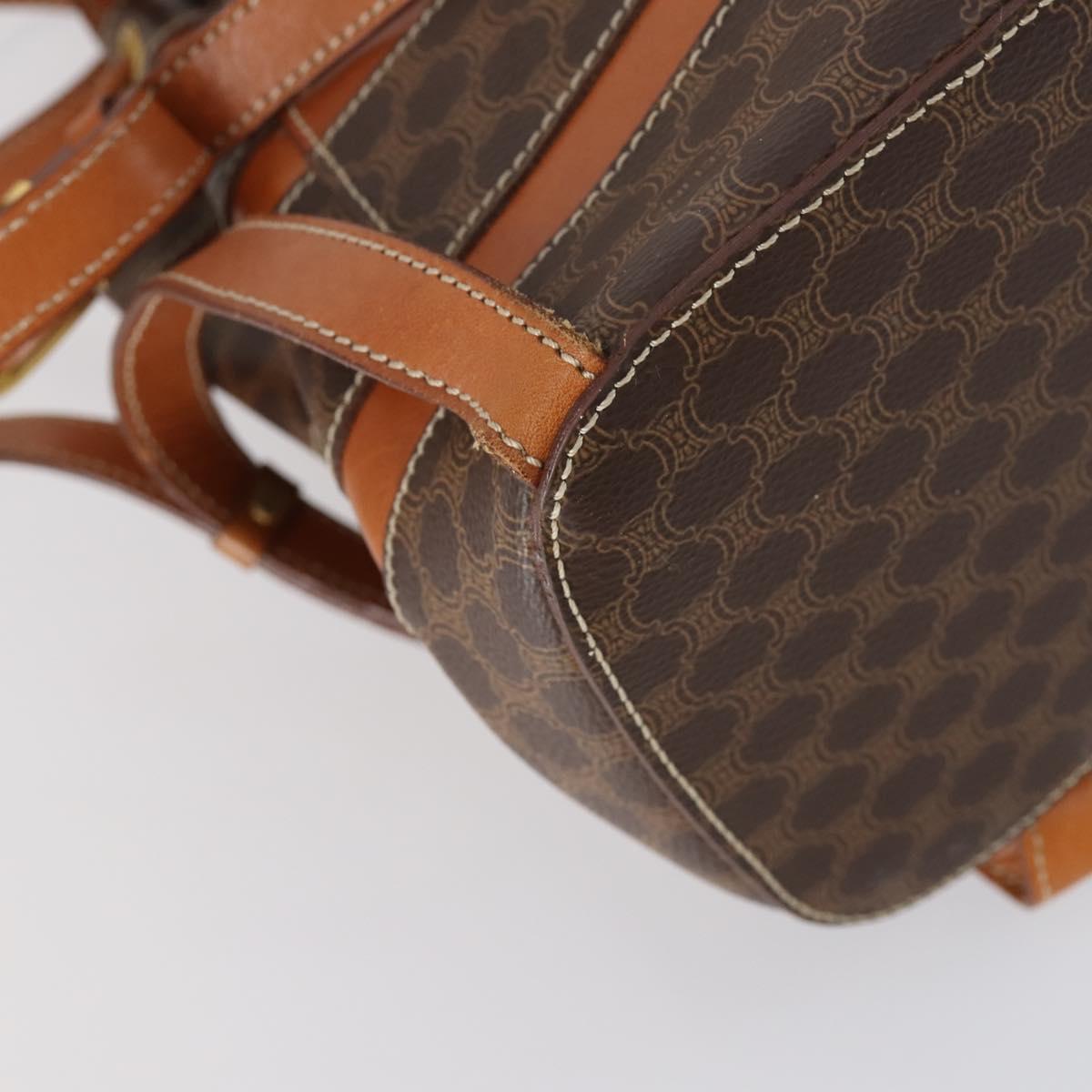 CELINE Macadam Canvas Backpack PVC Leather Brown Gold Auth 153182V