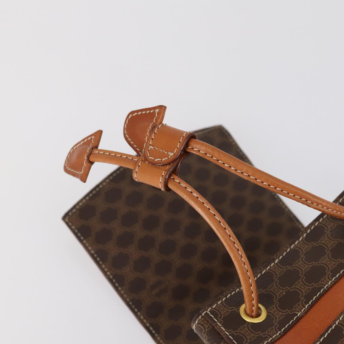 CELINE Macadam Canvas Backpack PVC Leather Brown Gold Auth 153182V