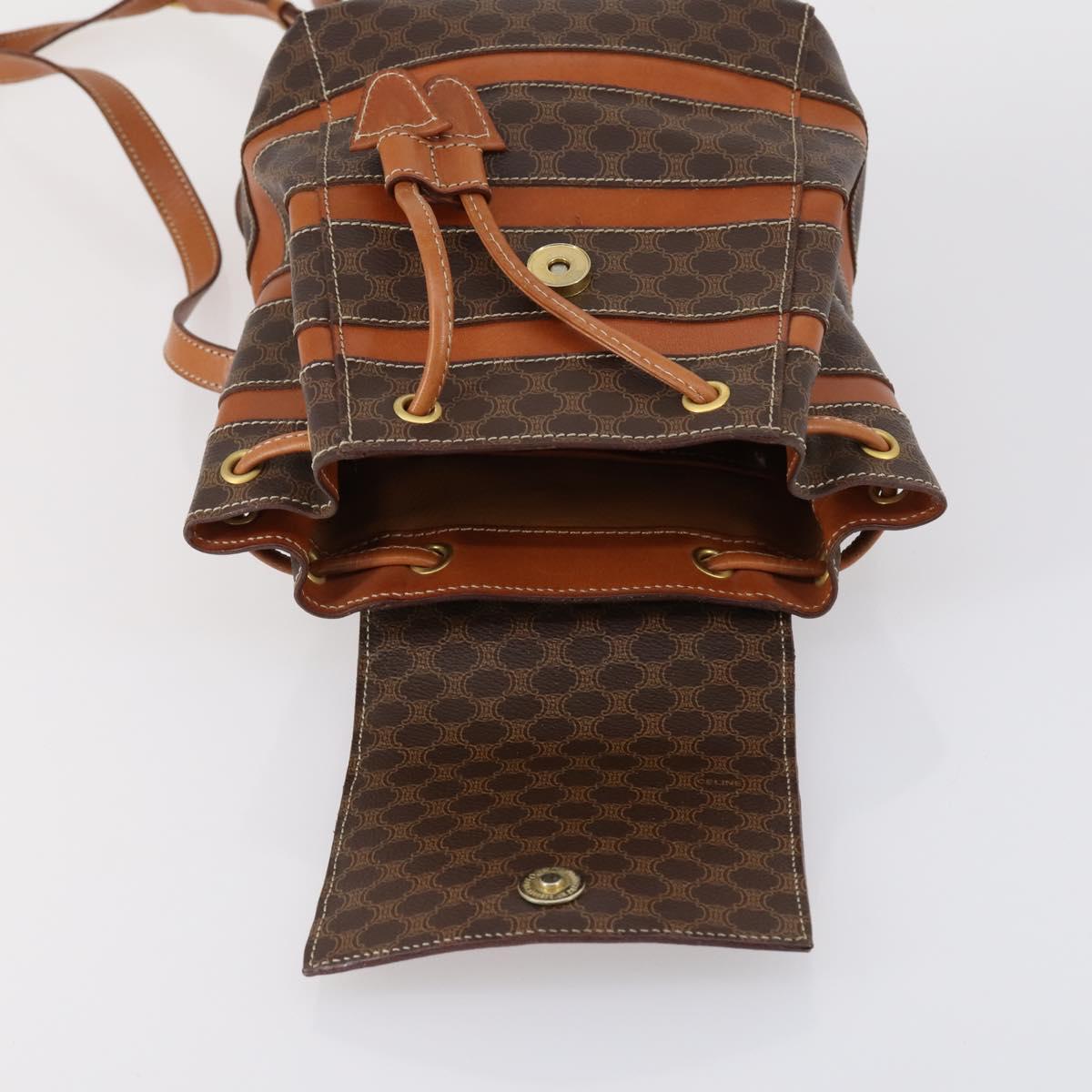 CELINE Macadam Canvas Backpack PVC Leather Brown Gold Auth 153182V