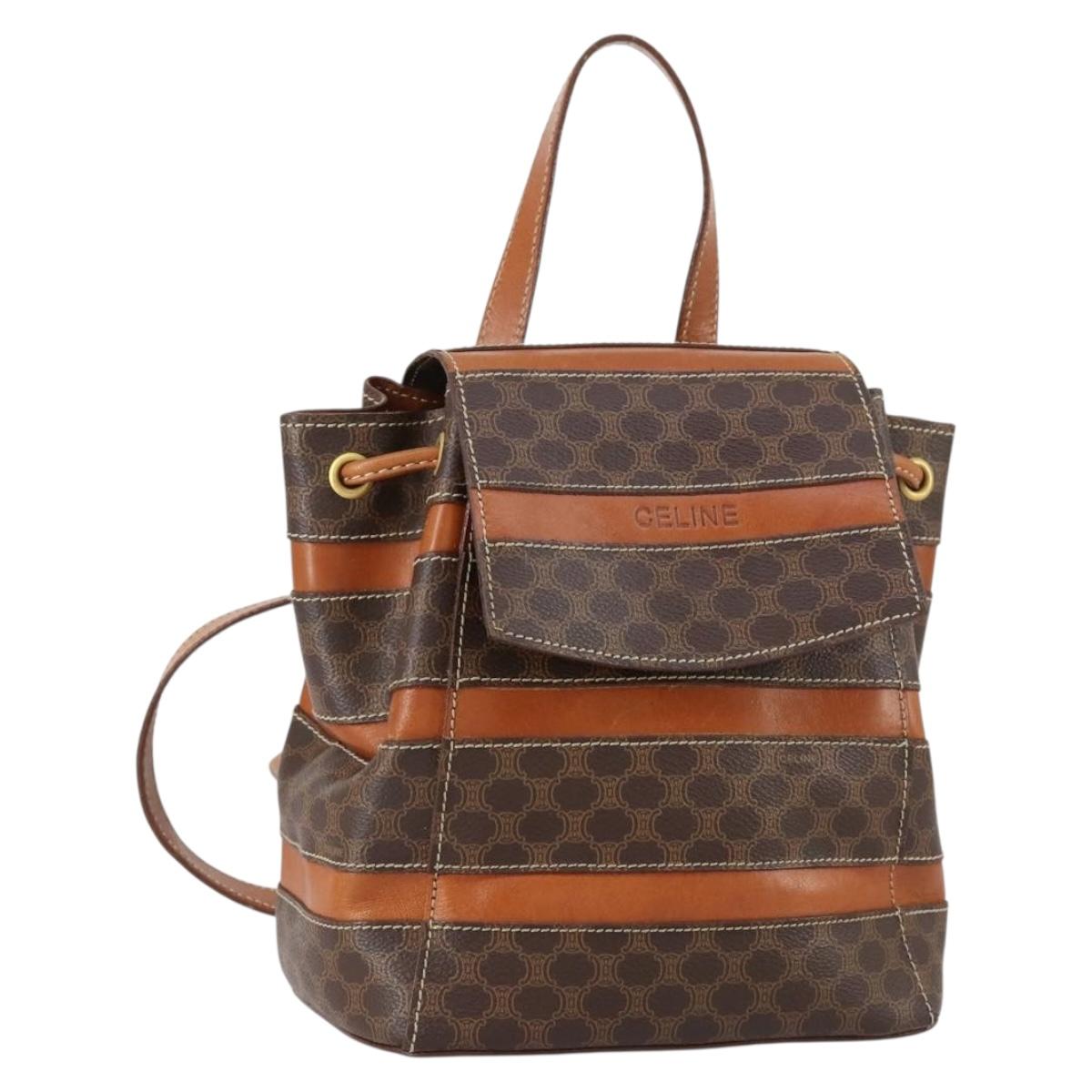 CELINE Macadam Canvas Backpack PVC Leather Brown Gold Auth 153182V