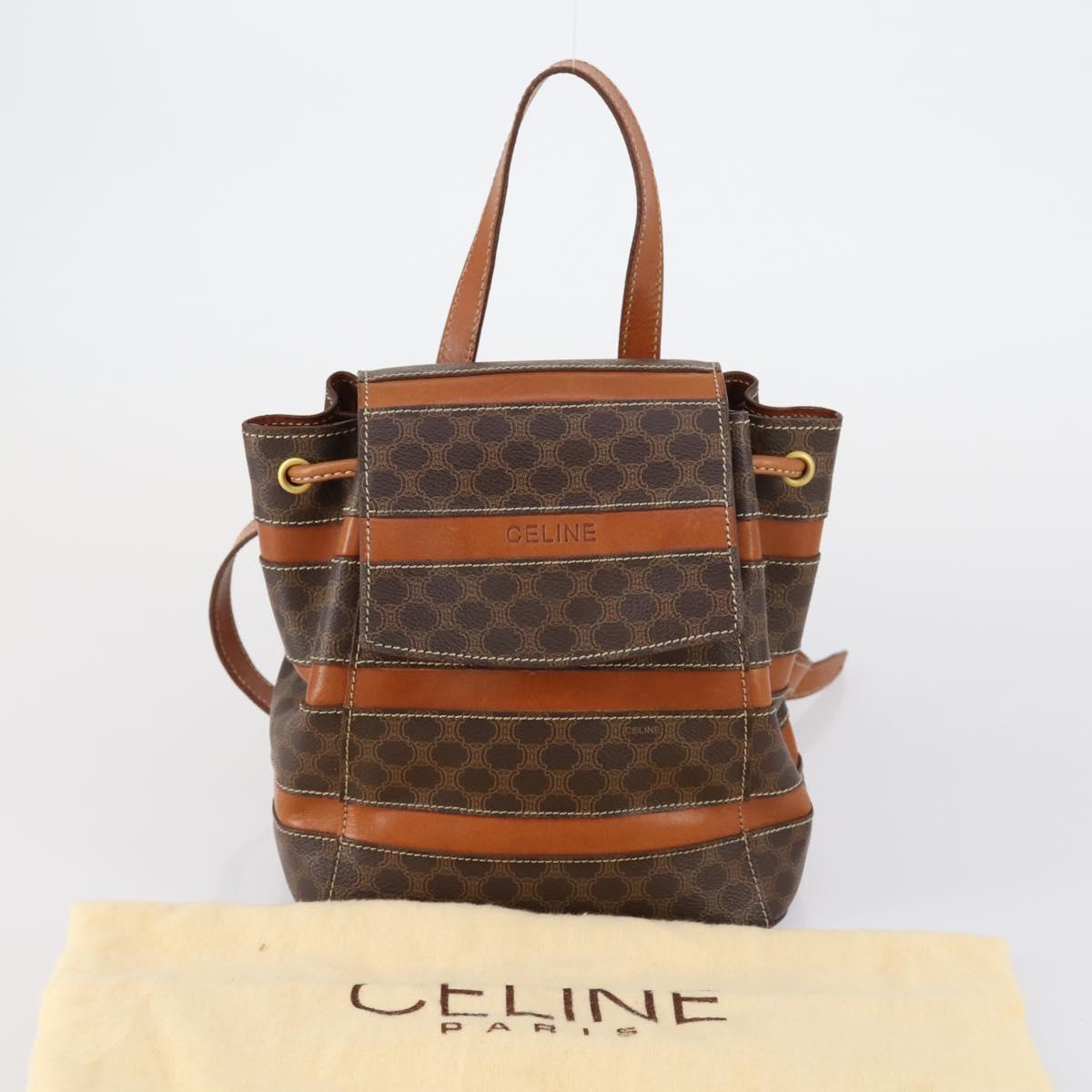 CELINE Macadam Canvas Backpack PVC Leather Brown Gold Auth 153182V