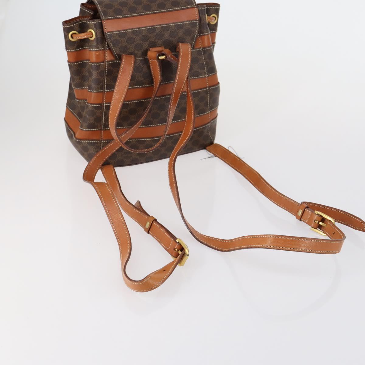 CELINE Macadam Canvas Backpack PVC Leather Brown Gold Auth 153182V
