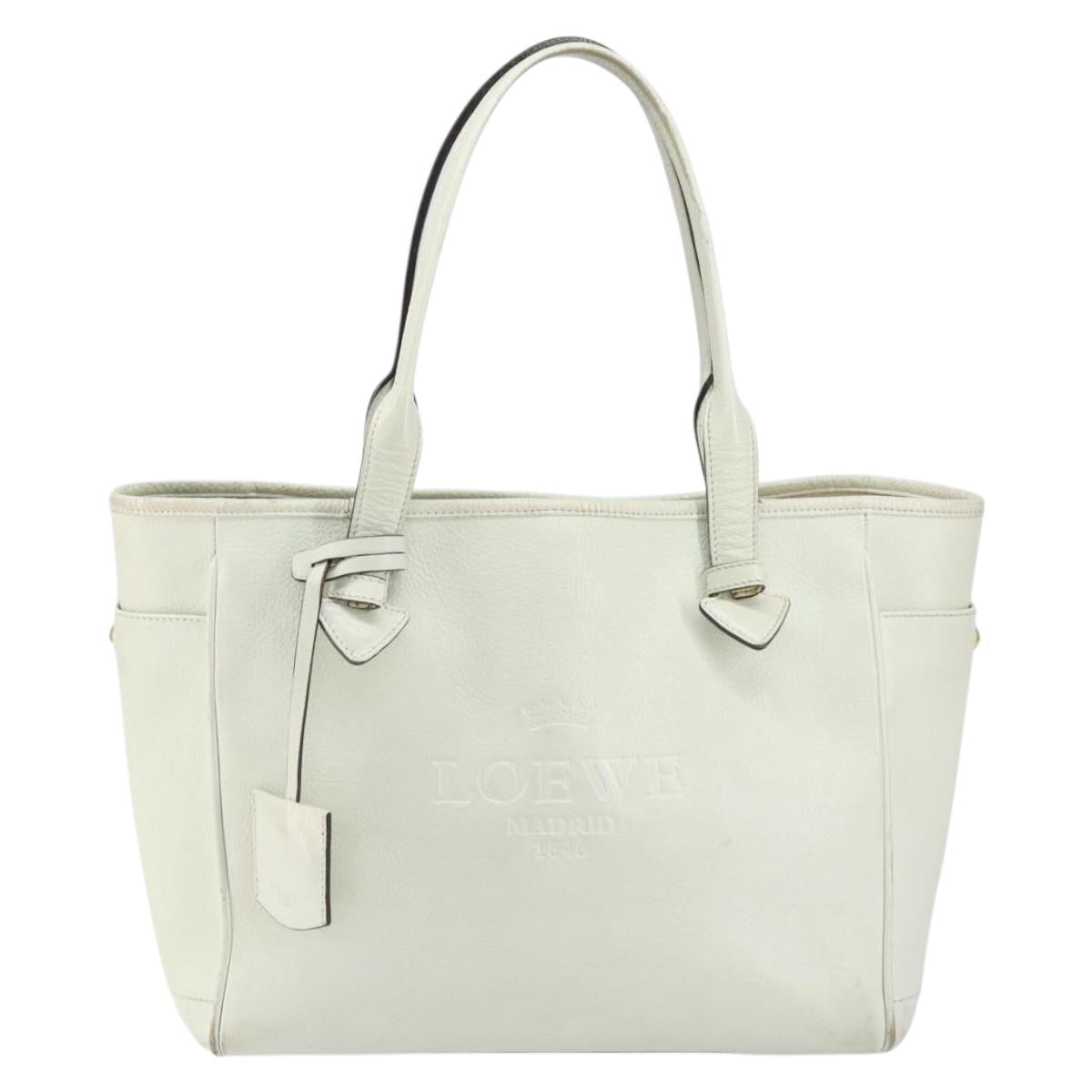 LOEWE Heritage Tote Bag Leather White Gold Auth 153183