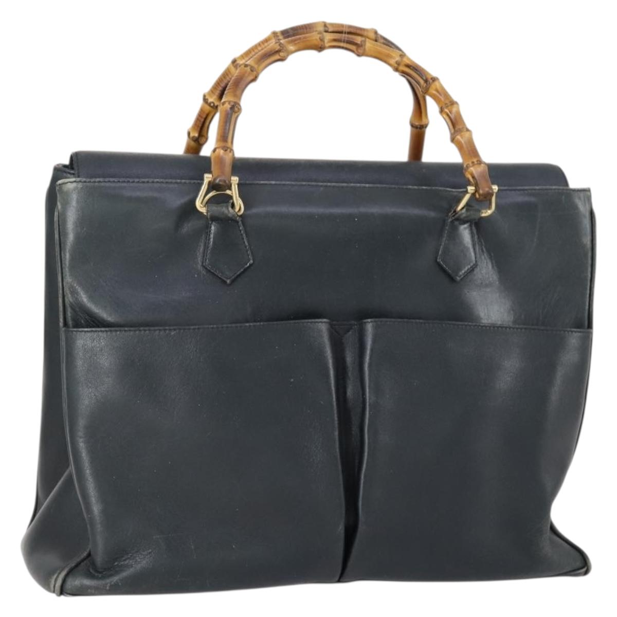 GUCCI Bamboo Tote Bag Leather Black Gold Auth 153189