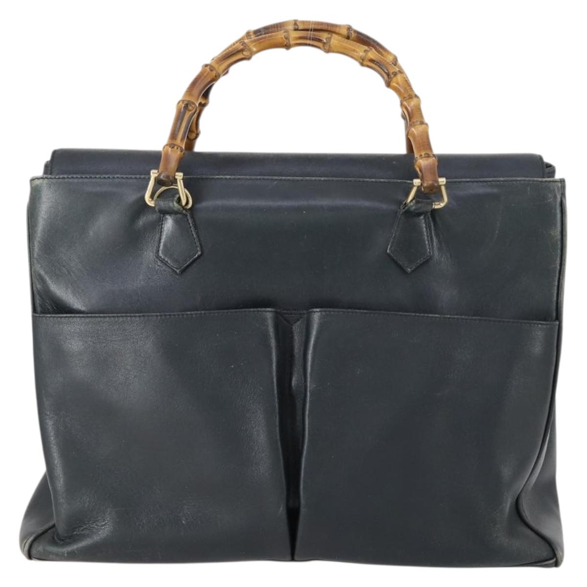 GUCCI Bamboo Tote Bag Leather Black Gold Auth 153189