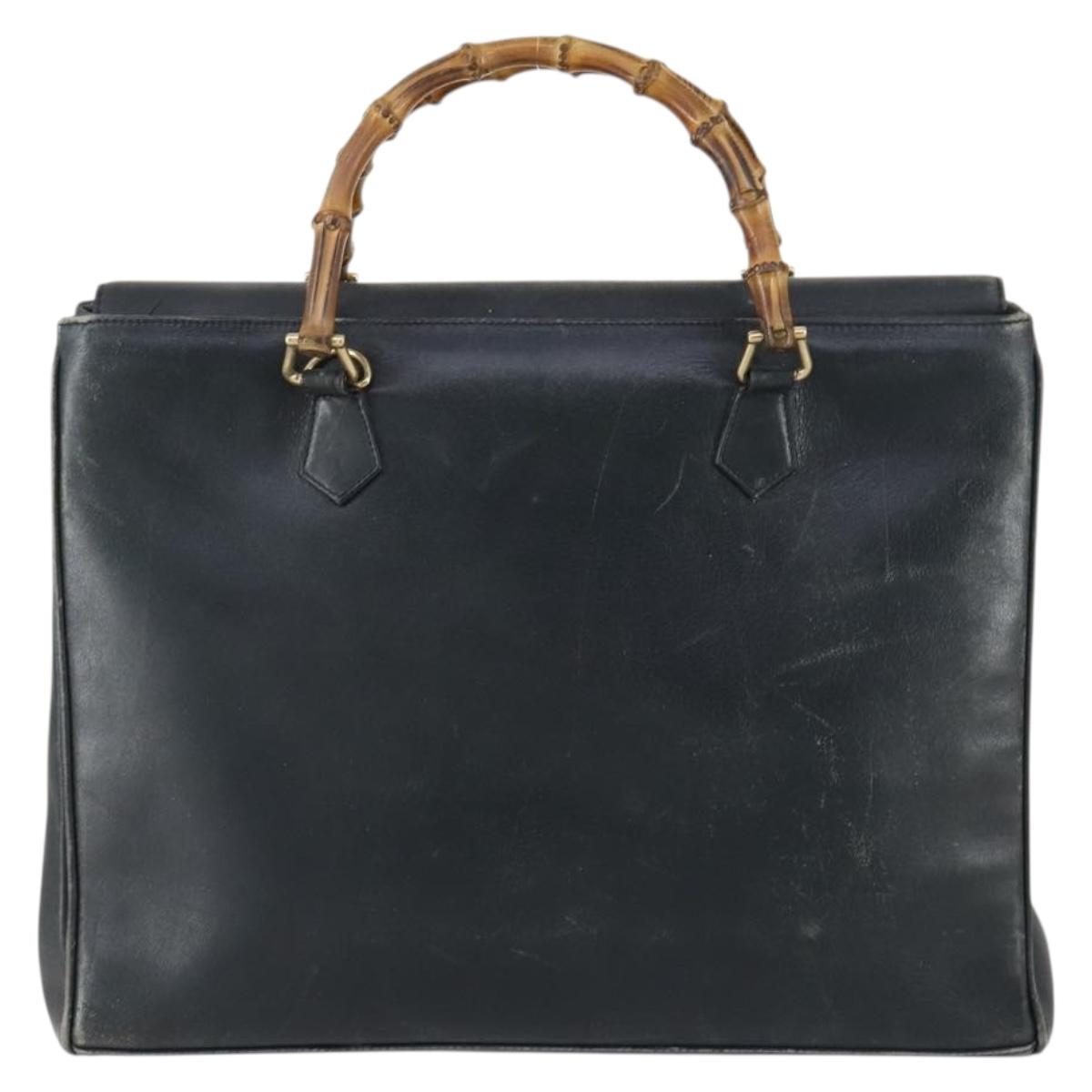 GUCCI Bamboo Tote Bag Leather Black Gold Auth 153189