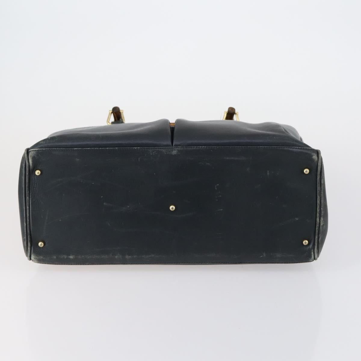 GUCCI Bamboo Tote Bag Leather Black Gold Auth 153189