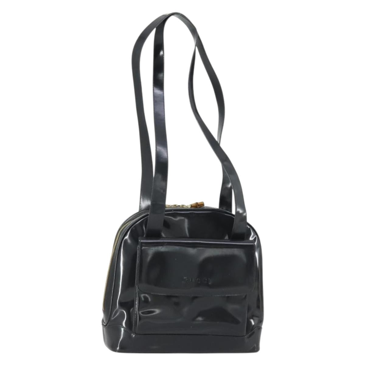 GUCCI Bamboo Tote Bag Patent leather Black Gold 001 3444 1650 Auth 153194