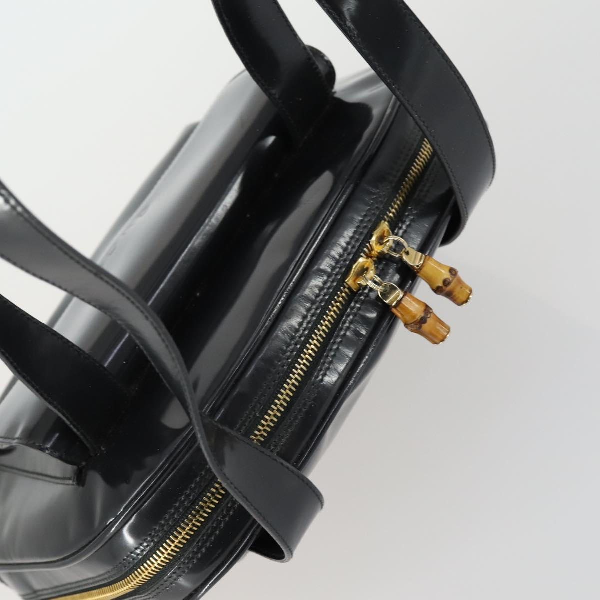 GUCCI Bamboo Tote Bag Patent leather Black Gold 001 3444 1650 Auth 153194