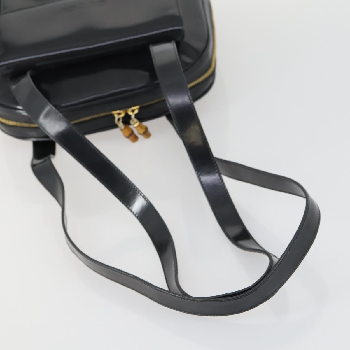 GUCCI Bamboo Tote Bag Patent leather Black Gold 001 3444 1650 Auth 153194